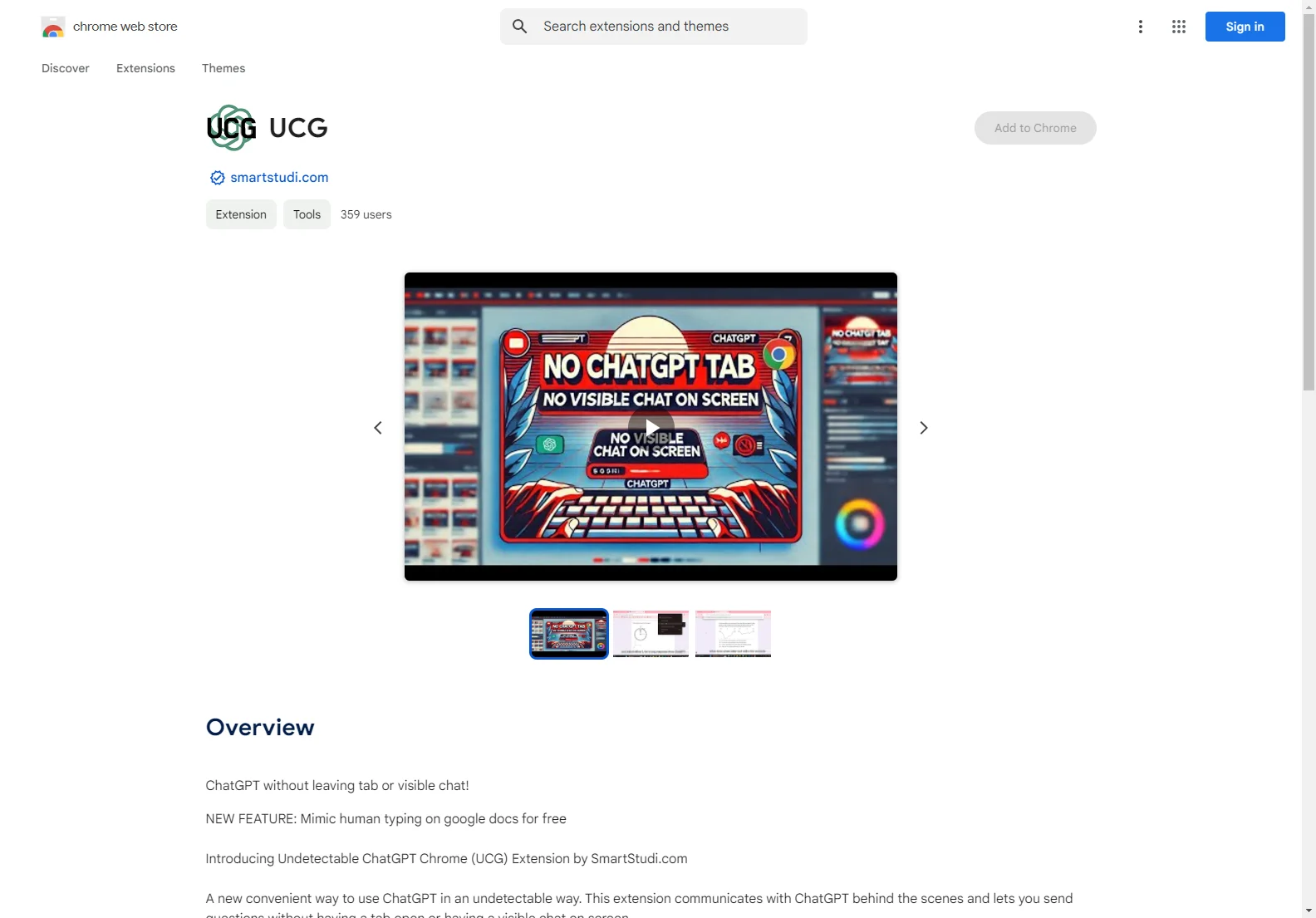 UCG - Chrome Web Store: Undetectable ChatGPT Access