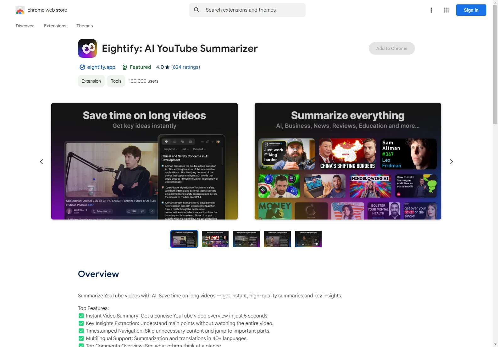 Eightify: AI YouTube Summarizer - Save Time with Instant Summaries