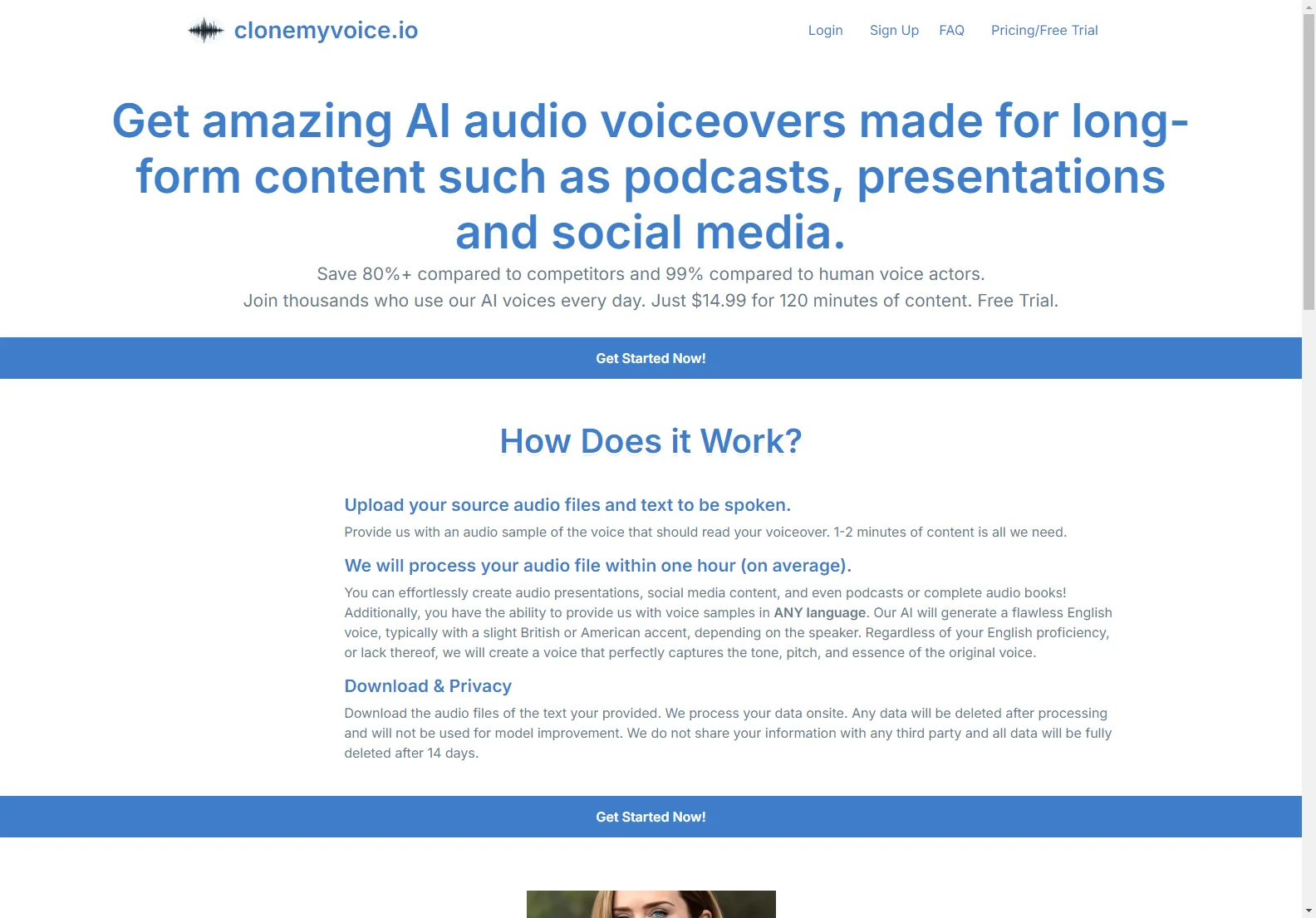 Get Unparalleled AI Audio Voiceovers with clonemyvoice.io