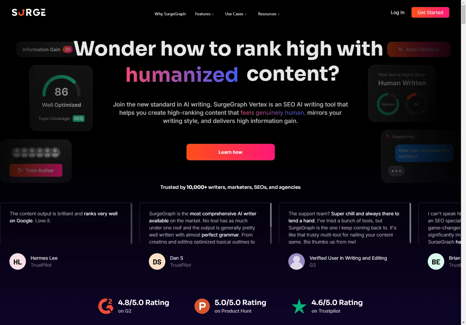 SurgeGraph Vertex: Unleashing Humanized AI Writing for SEO Success