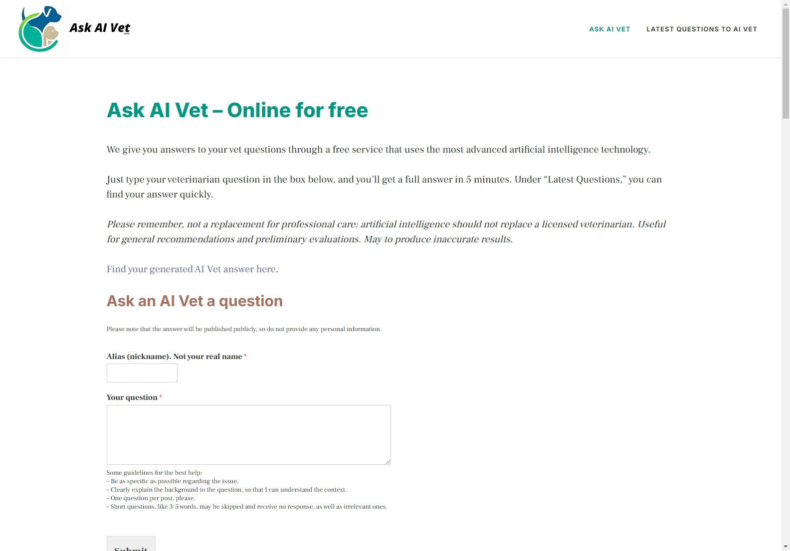 Ask AI Vet: Free Online Pet Health Answers in 5 Minutes