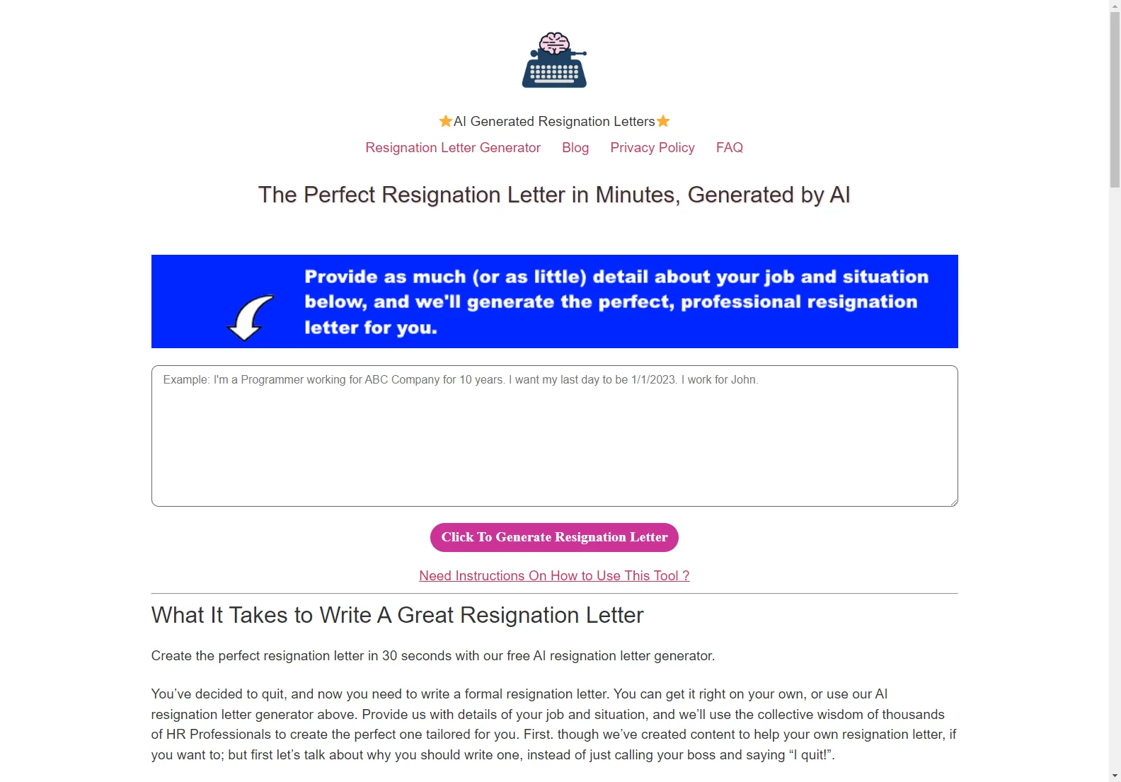 Create the Perfect Resignation Letter with AI - Just Resignation Letters