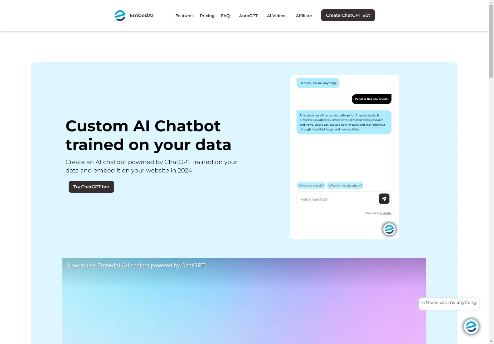 EmbedAI: Custom ChatGPT for Your Website - Unparalleled Experience