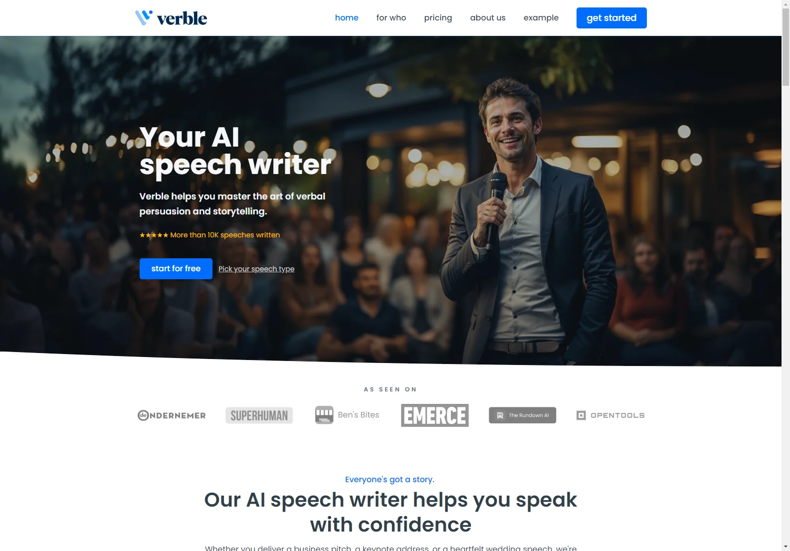 Verble: The AI Speech Writer for Mastering Persuasion and Storytelling