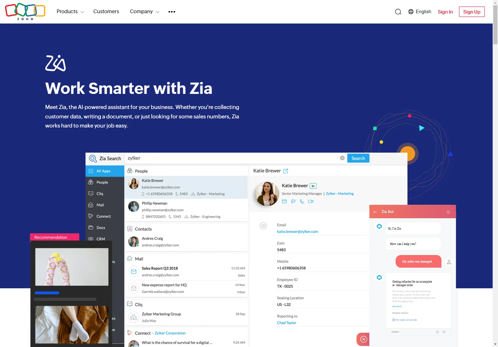 Zia: Zoho's AI Assistant for Business - Boost Productivity and Sales