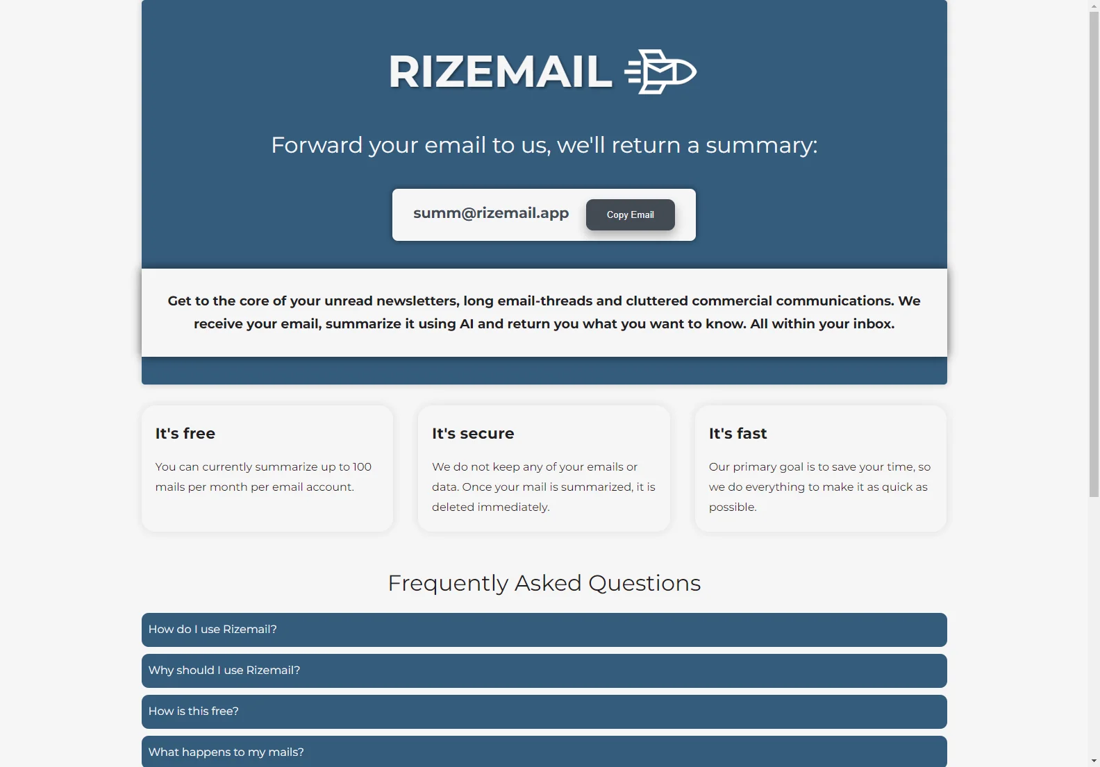 Rizemail: Instant Email Summarization for Time Savings