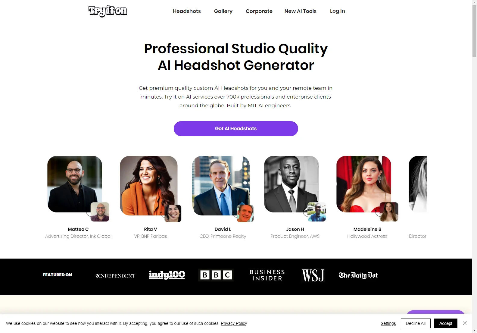 Premium Quality AI Headshots with Try it on AI