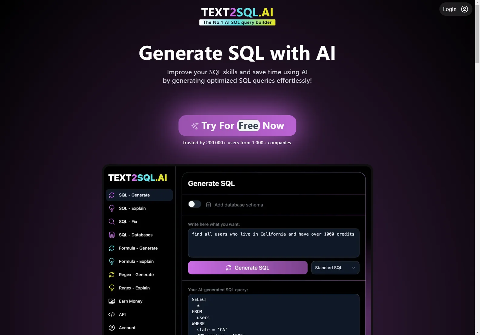 TEXT2SQL.AI: Effortless SQL Query Generation - Try Now