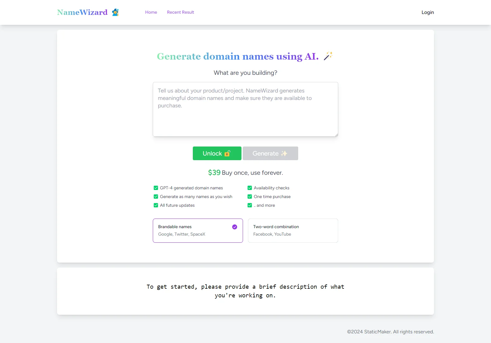 NameWizard: Generate Unique Domain Names with AI