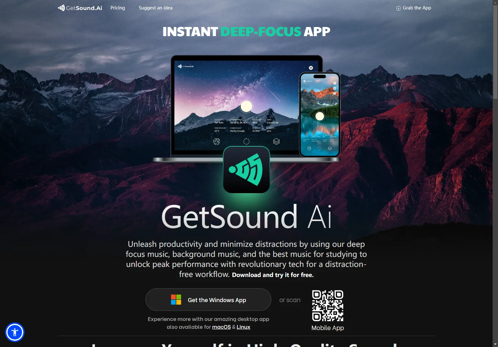 GetSound.ai - Revolutionize Your Focus with Real-Time Soundscapes