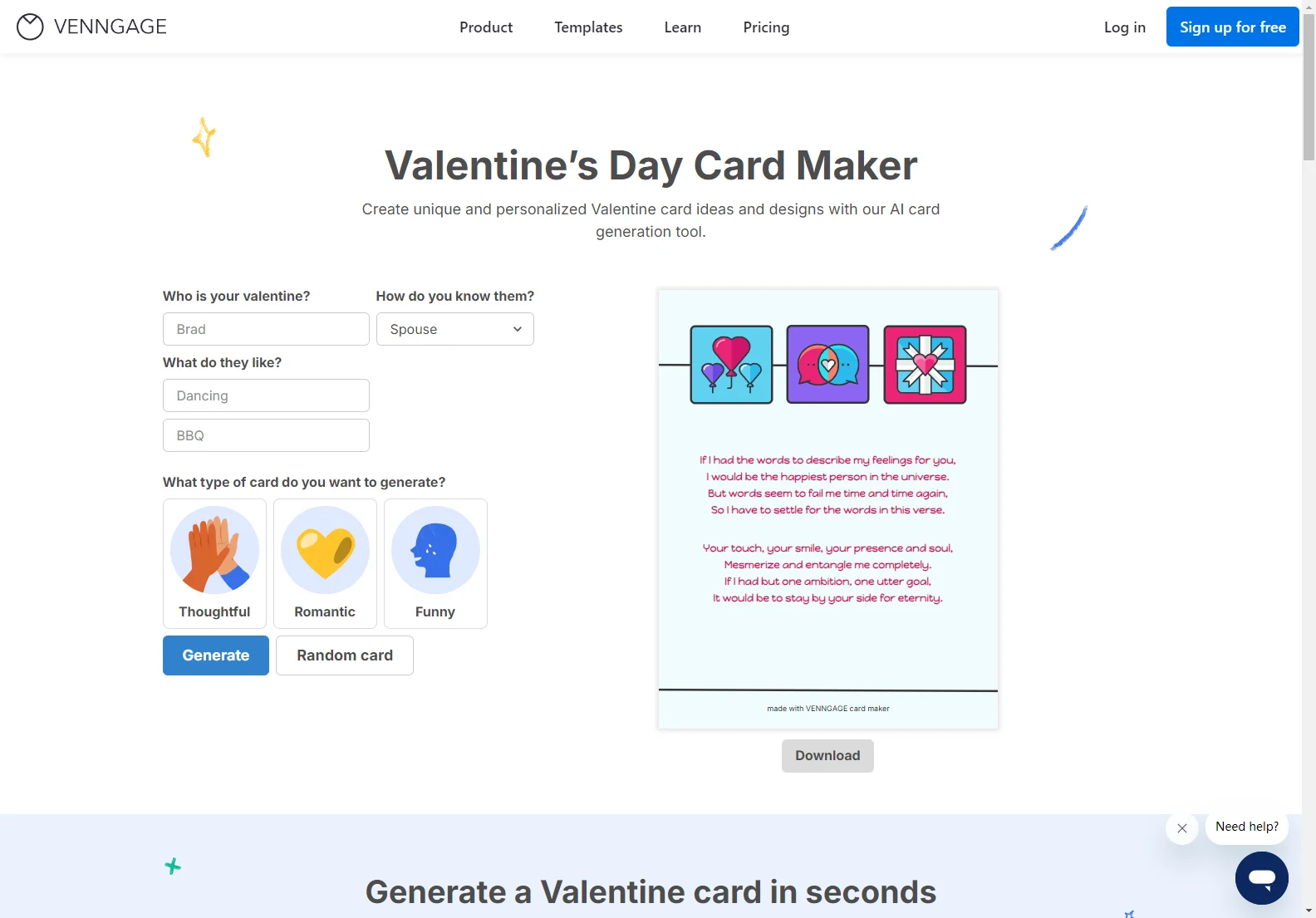 Venngage Valentine’s Day Card Maker: Create Unique and Heartfelt Cards with AI