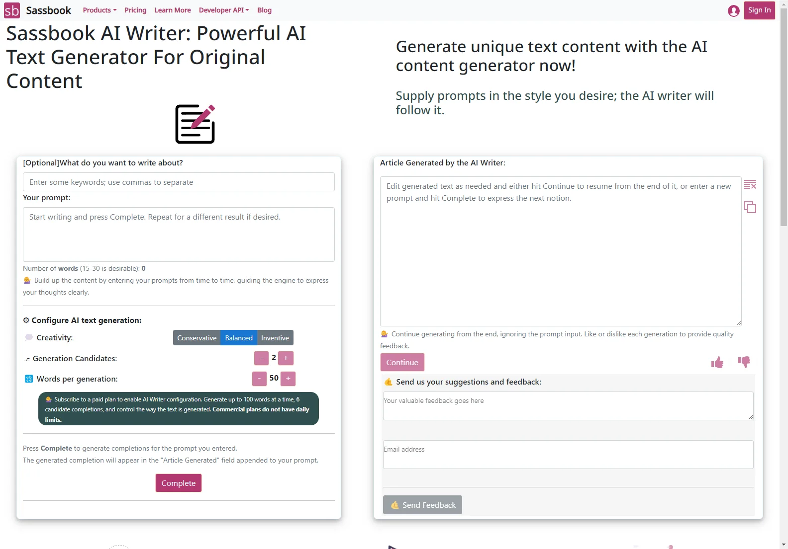 Sassbook AI Writer: Unleashing Creativity in Text Generation