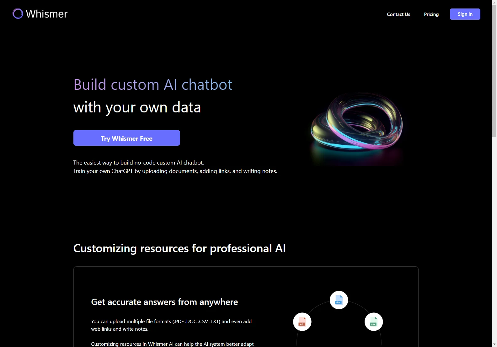 Whismer: Build Custom AI Chatbots with Your Own Data for Professional Results