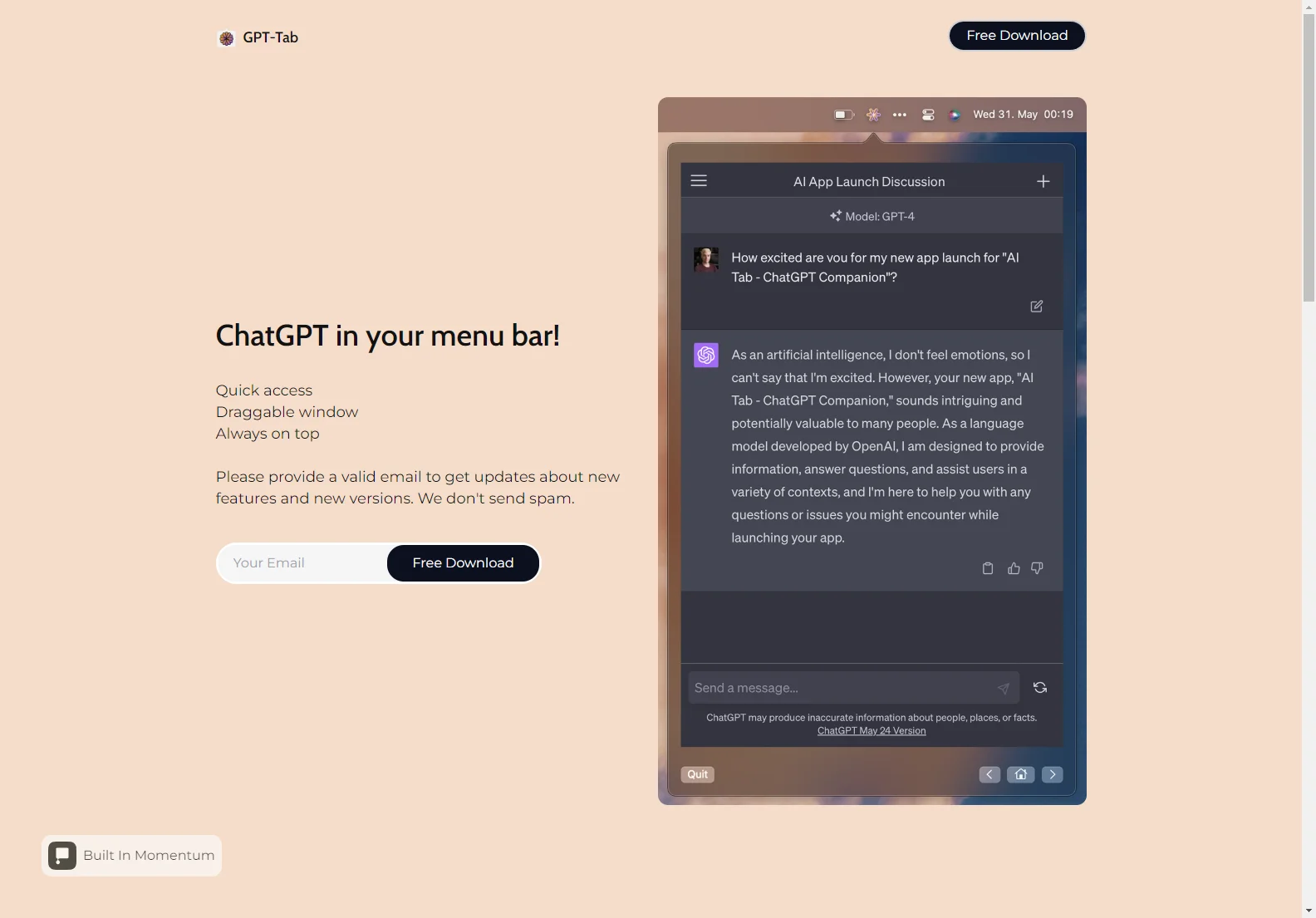 GPT-Tab - メニューバーのChatGPT