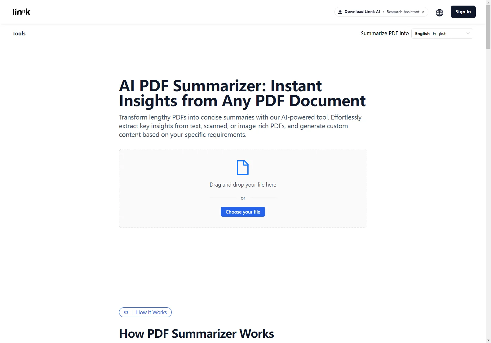 Linnk AI PDF Summarizer: Instantly Extract Key Insights from PDFs