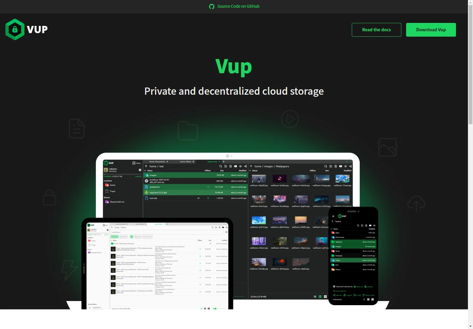 Vup: Secure Private Decentralized Cloud Storage