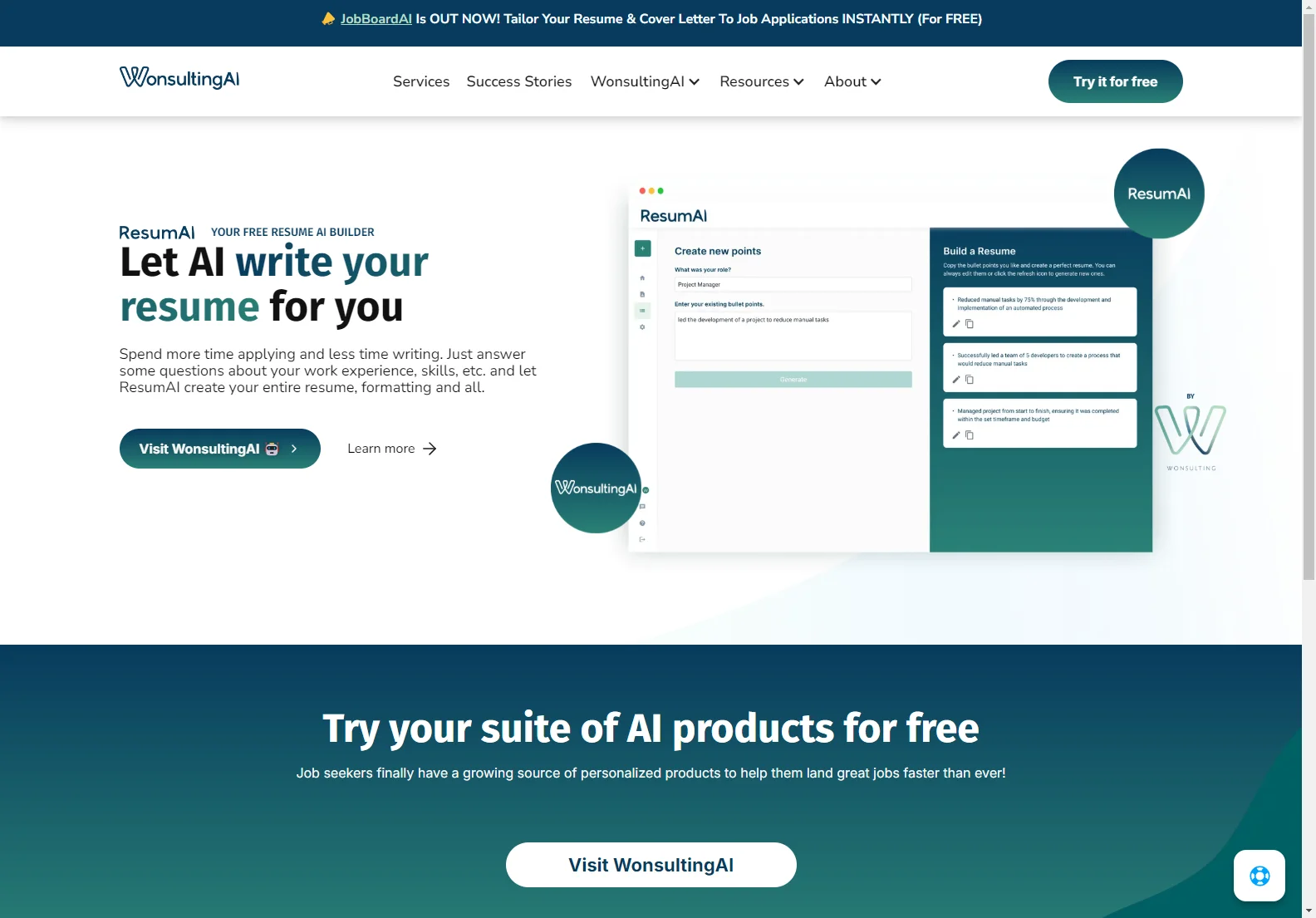 ResumAI by Wonsulting: Your Free AI-Powered Resume Builder for Quick and Effective Job Applications