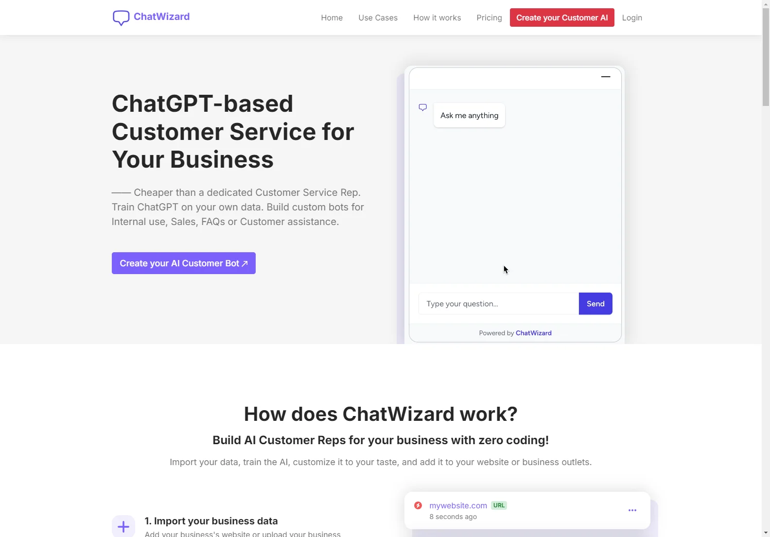 ChatWizardAI: Custom ChatGPT for Any Website