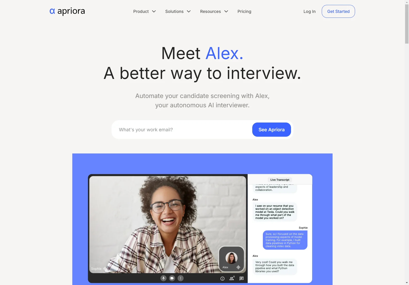 Apriora - Meet Alex: Transform Your Candidate Screening