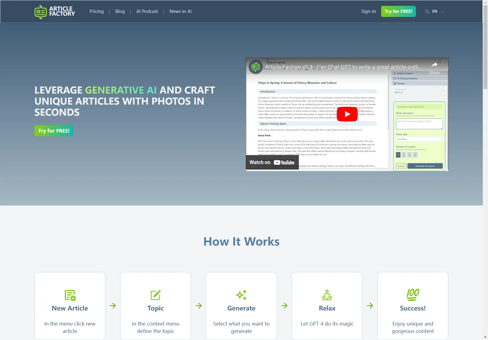 ARTICLE FACTORY: Craft High-Quality Articles with AI & Photos