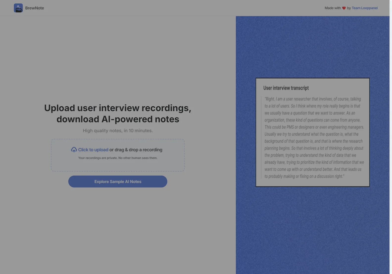 BrewNote: AI-Powered Note Generation from User Interview Recordings