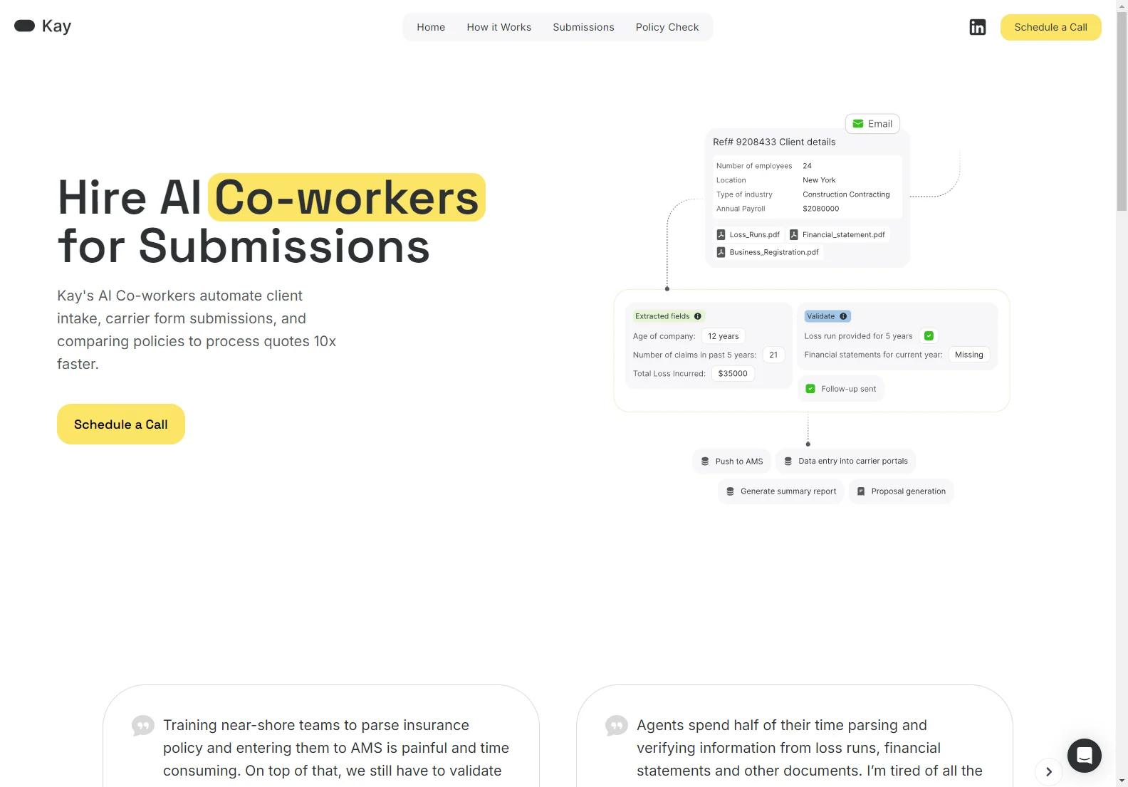 Hire Kay's AI Co-Workers for Efficient Insurance Submissions