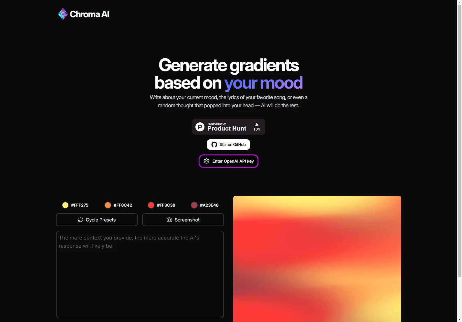 Chroma AI: Generate Stunning Gradients Based on Your Mood