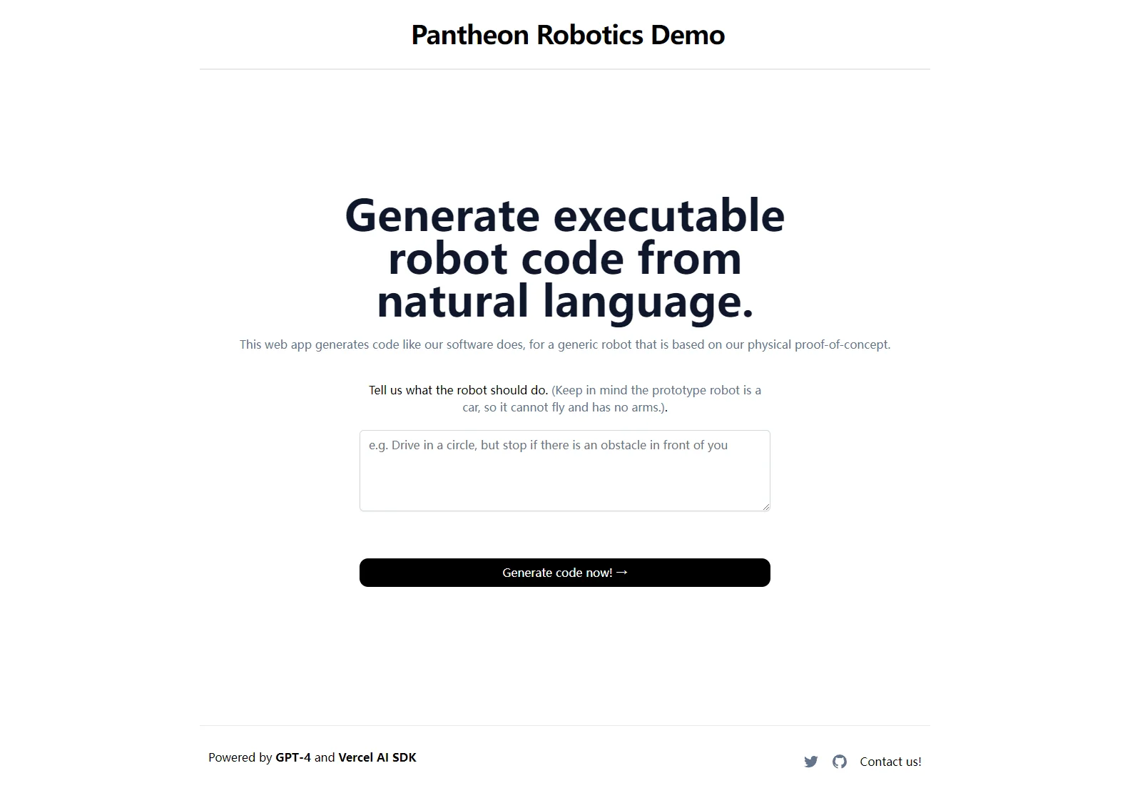 Generate Robot Code with Pantheon Robotics Demo