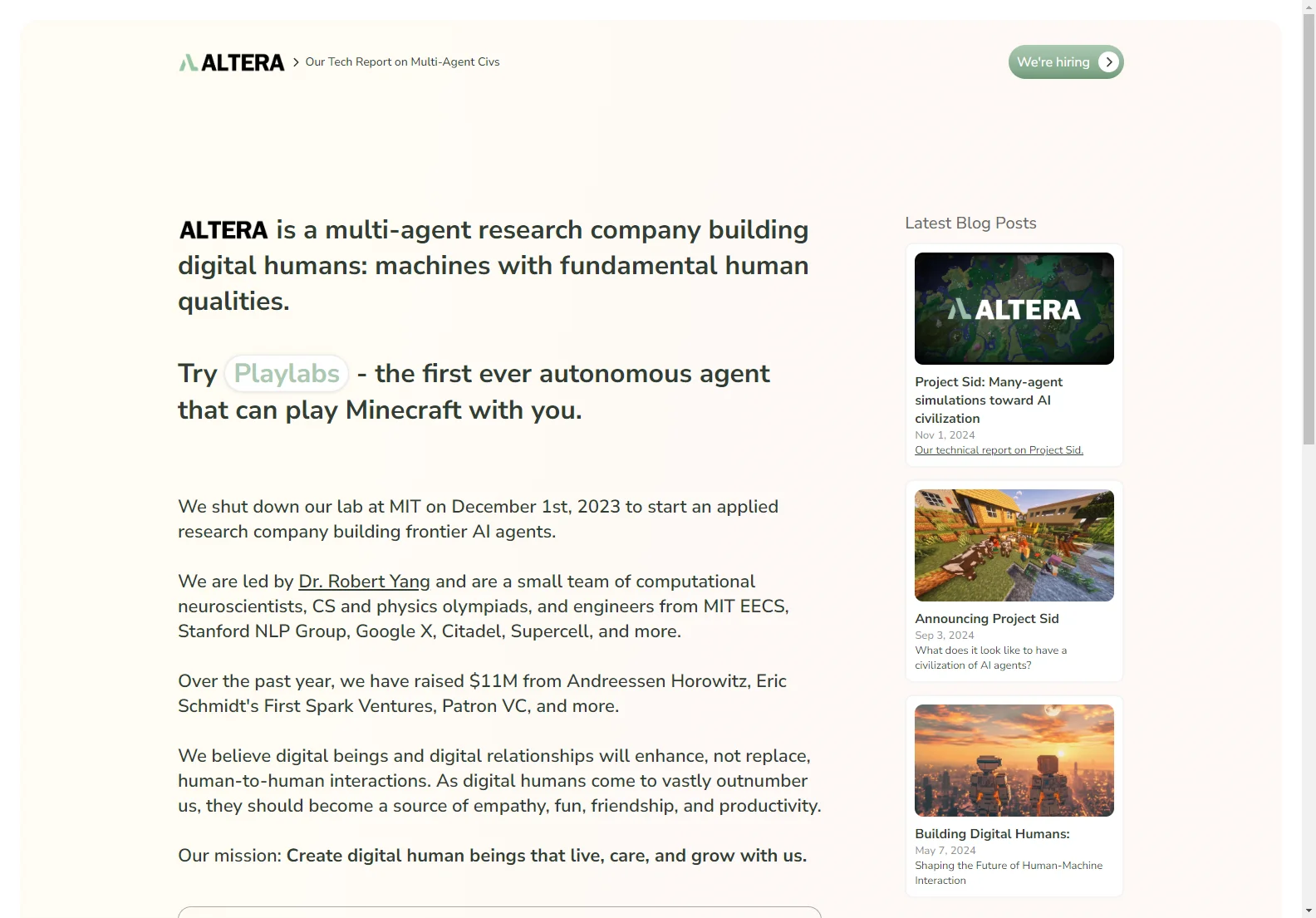 Altera: Building Digital Humans with Advanced AI Capabilities