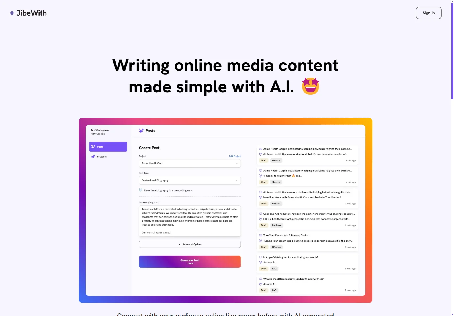 JibeWith: Simplify Online Media Content Creation with AI