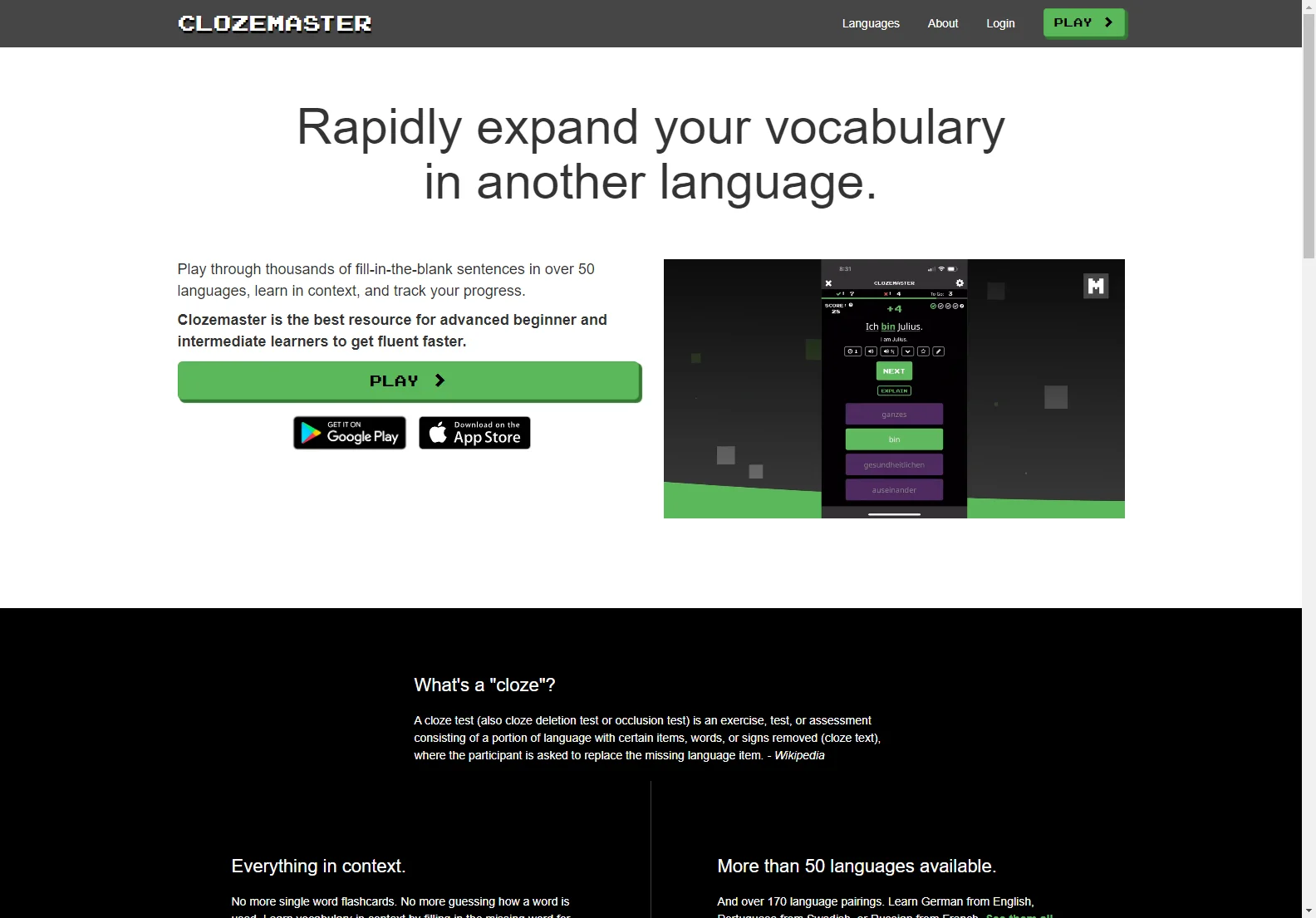 Clozemaster: Contextual Language Learning for Fluency