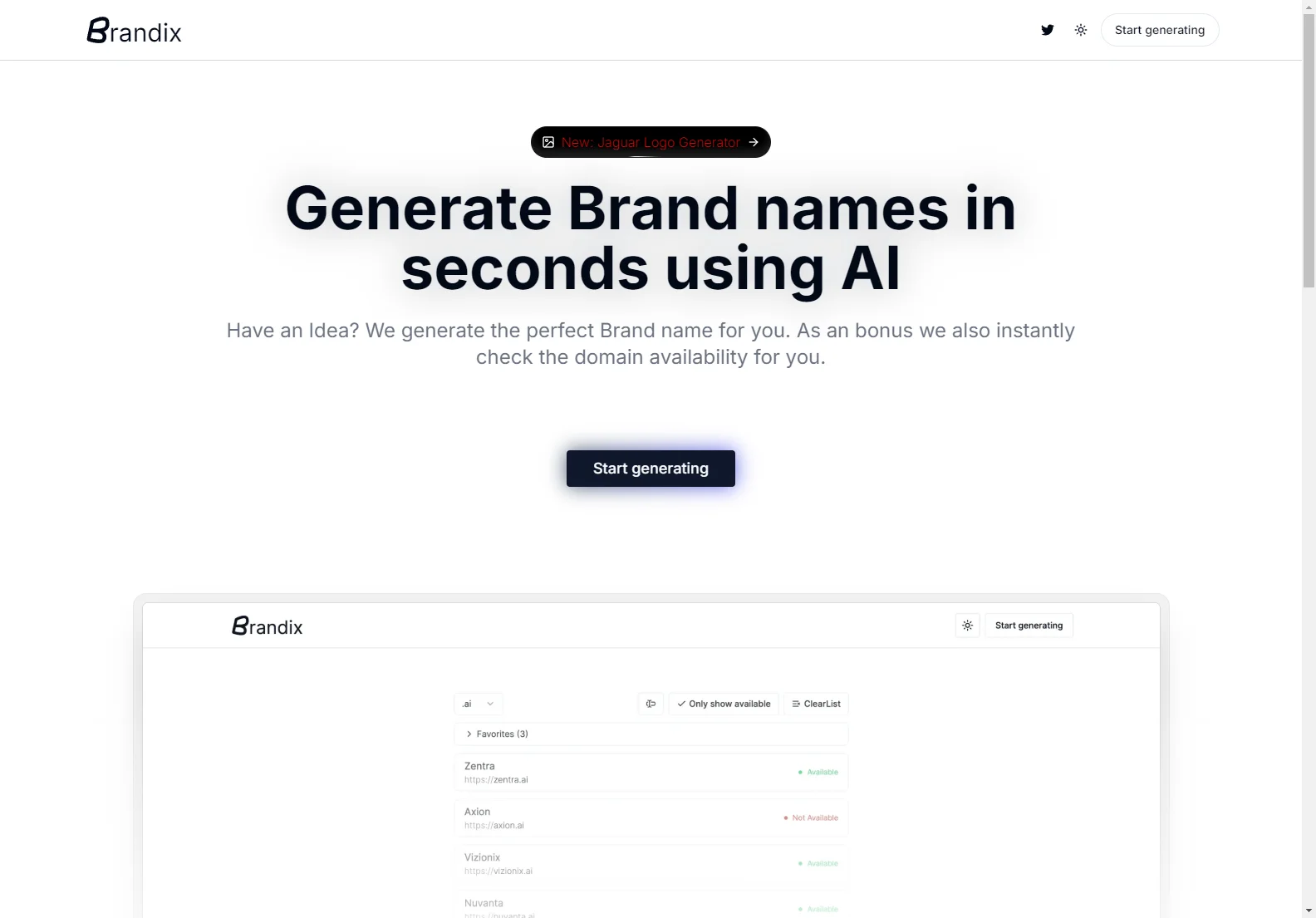 Brandix - AI-Powered Brand Name Generator with Domain Check