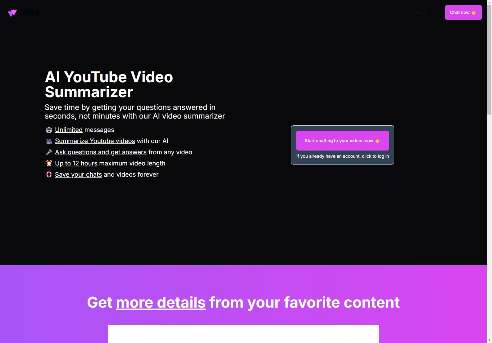 Skipit - AI-Powered YouTube Video Summarizer: Save Time Instantly