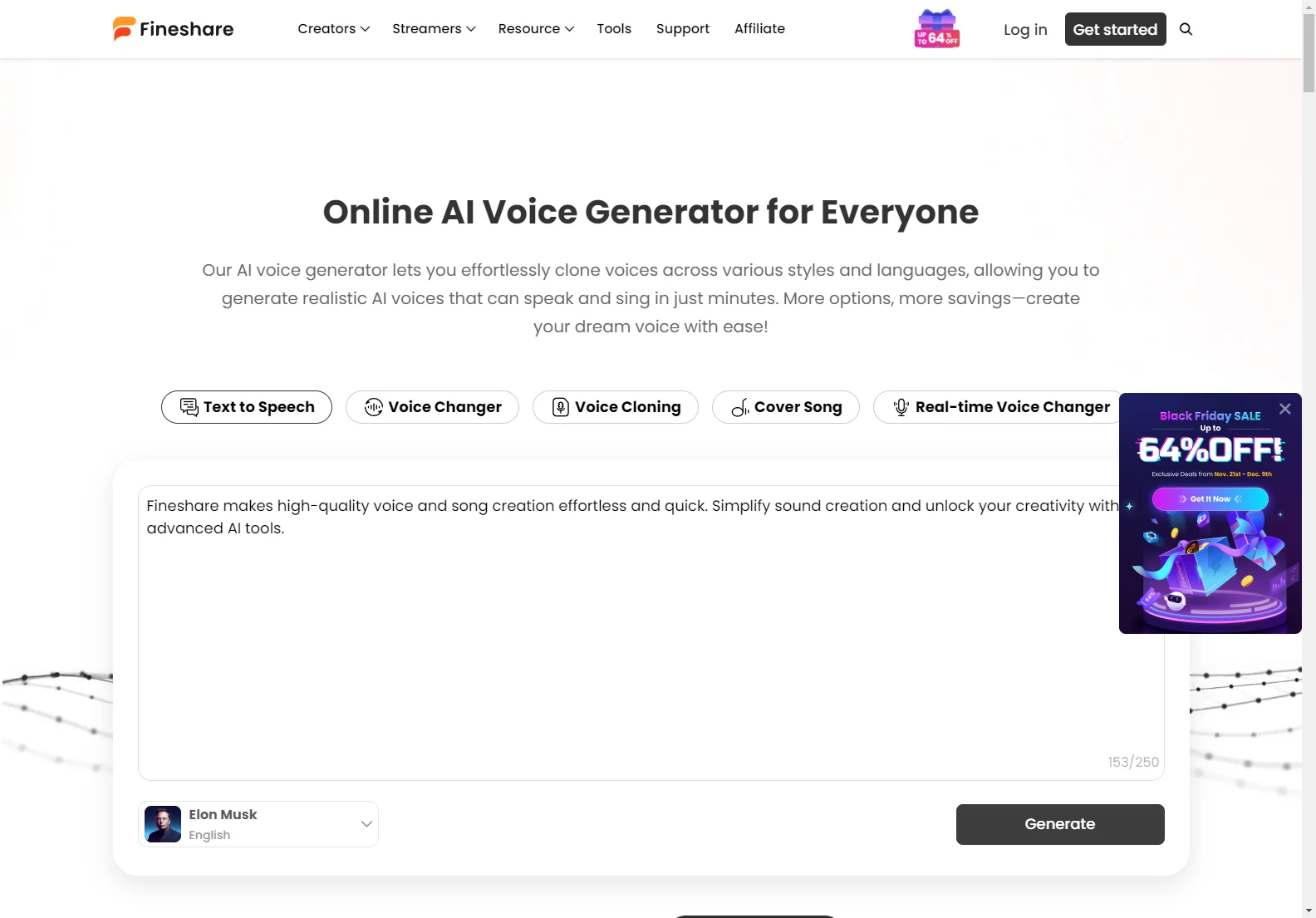 Fineshare AI Voice Generator: Effortless Free Voice Changing & Text to Speech