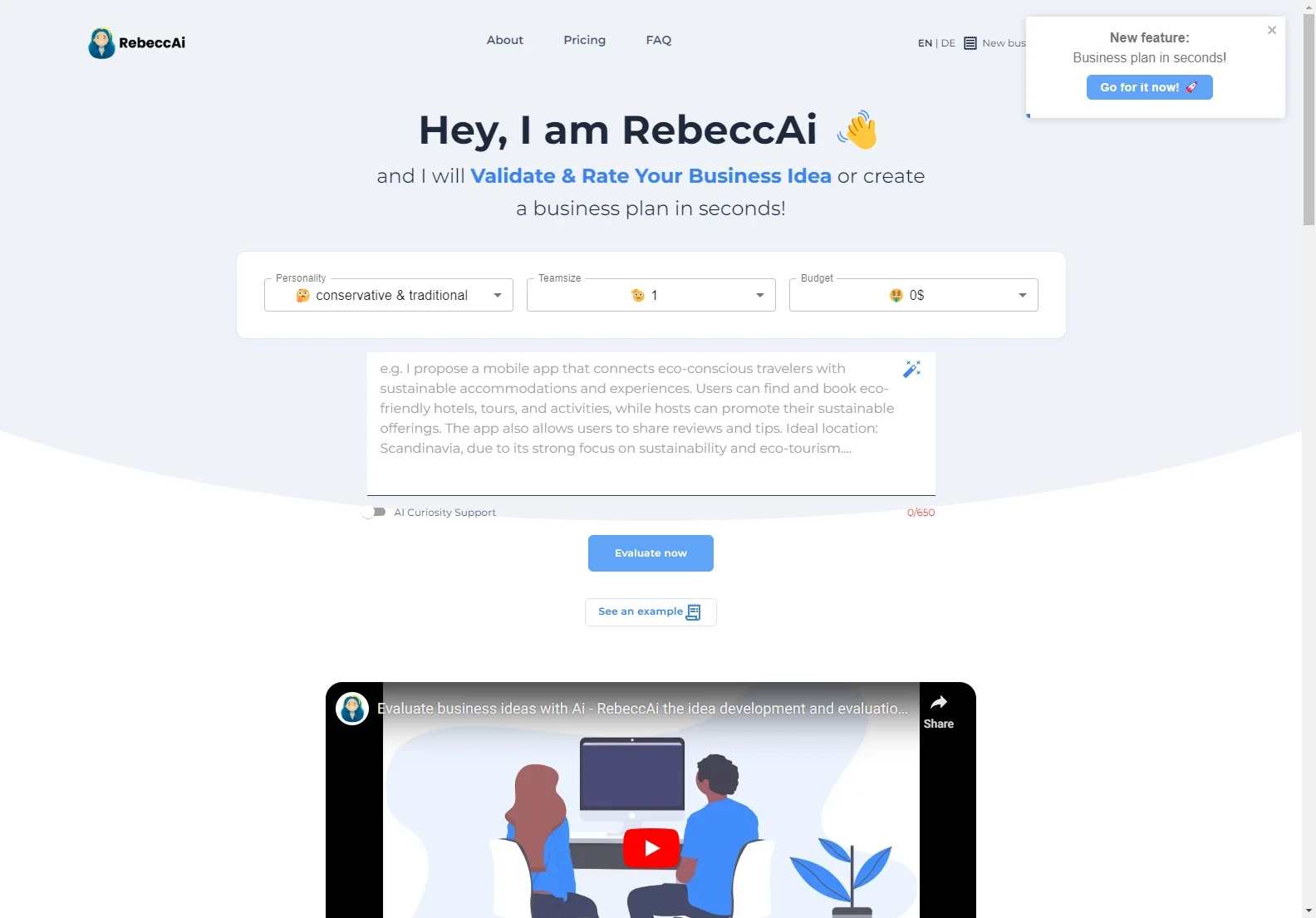 RebeccAi: Transform Your Business Ideas with AI