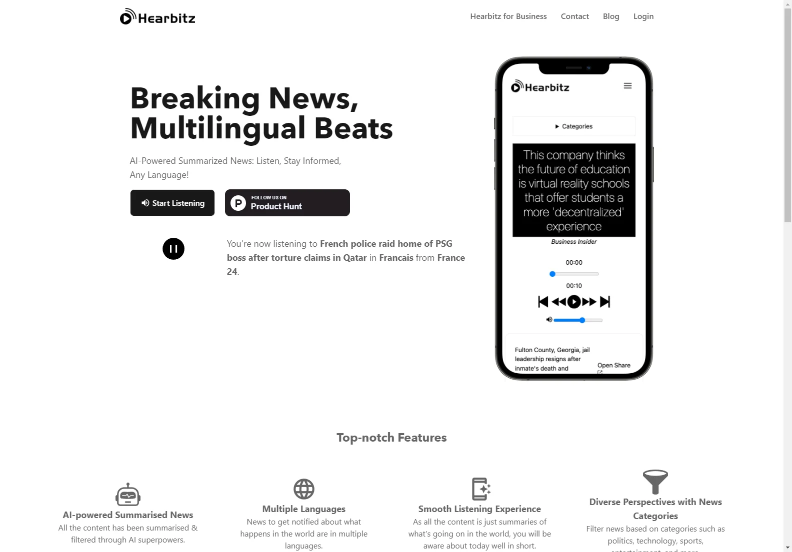 Hearbitz: AI-Powered Multilingual News Summarizer