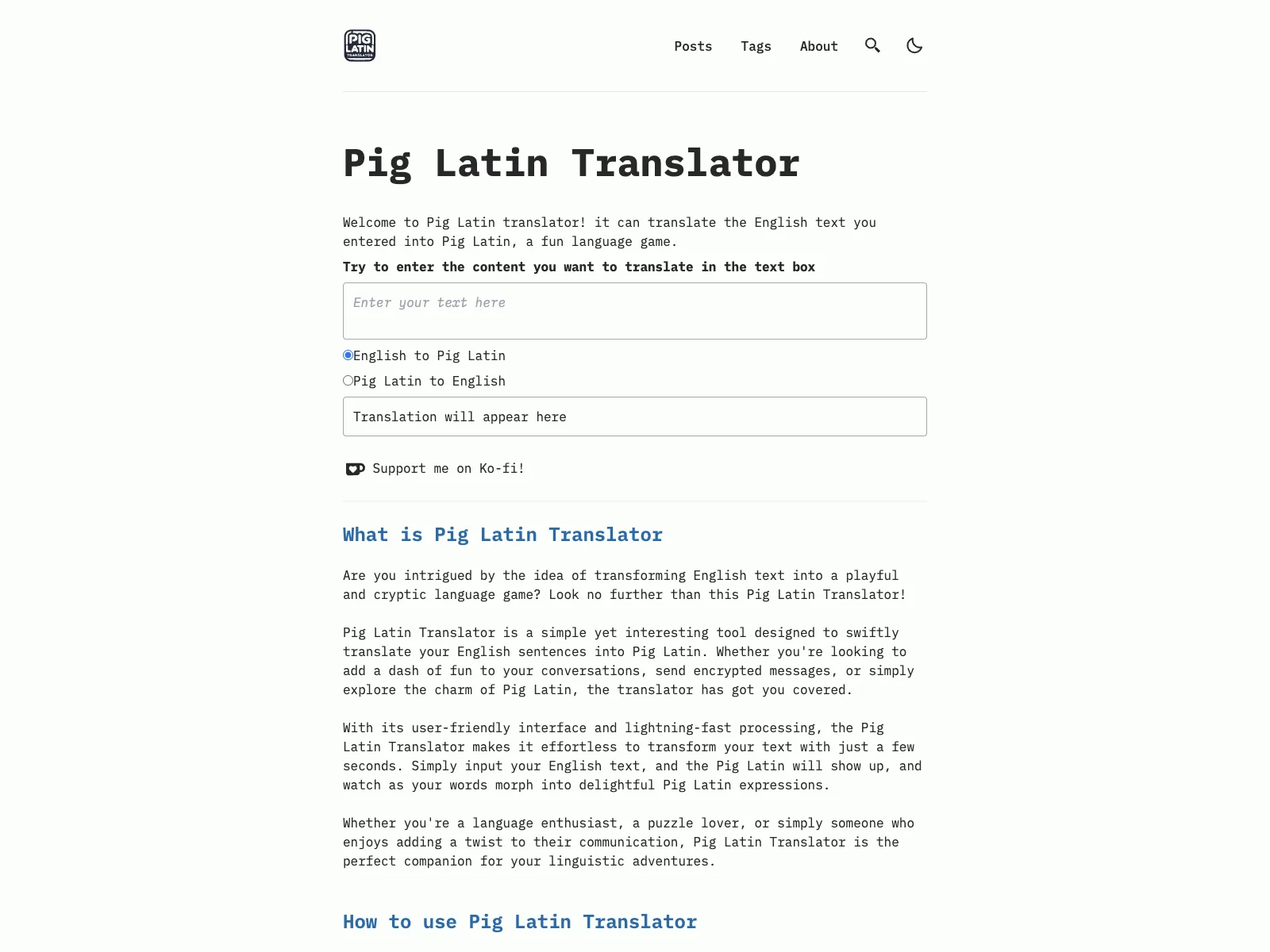 Pig Latin Translator - Effortlessly Convert English to Pig Latin