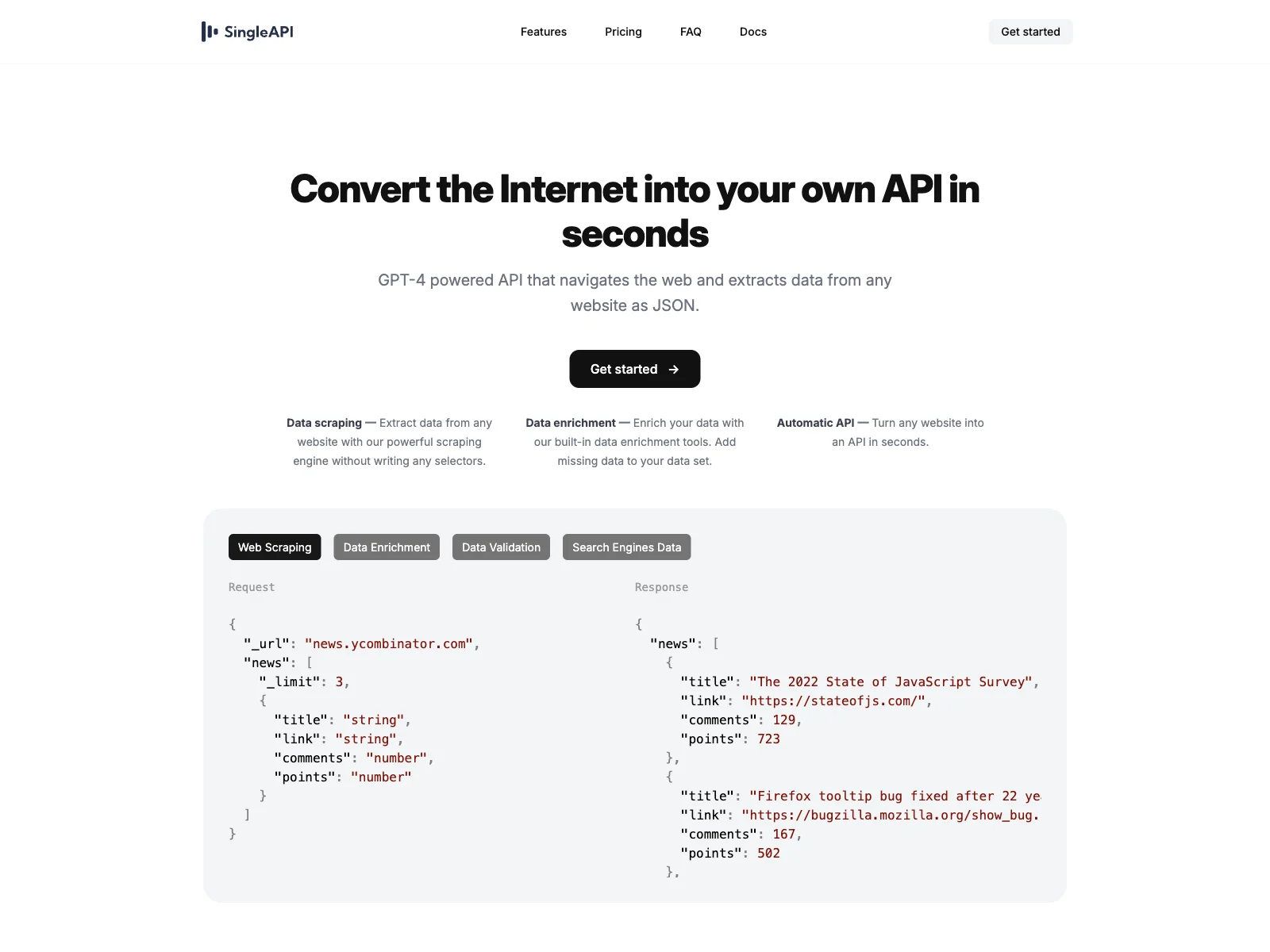 SingleAPI: Convert Websites to APIs in Seconds with AI-Powered Data Extraction