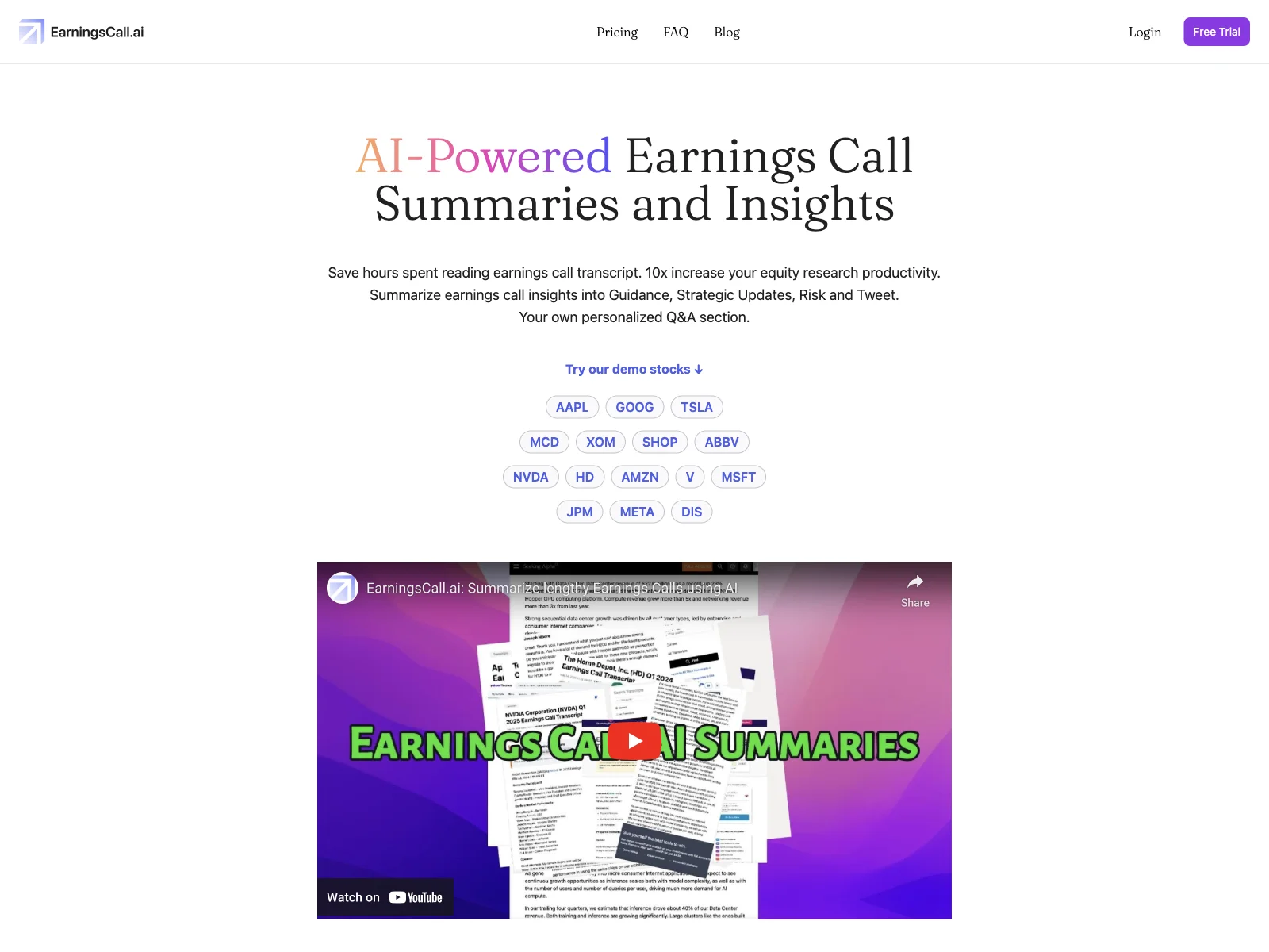 EarningsCall.ai: AI-Powered Stock Earnings Call Summaries for Enhanced Productivity