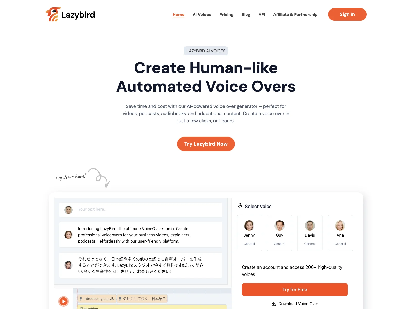 Lazybird: Effortless AI-Powered Voice Overs for All Your Content Needs