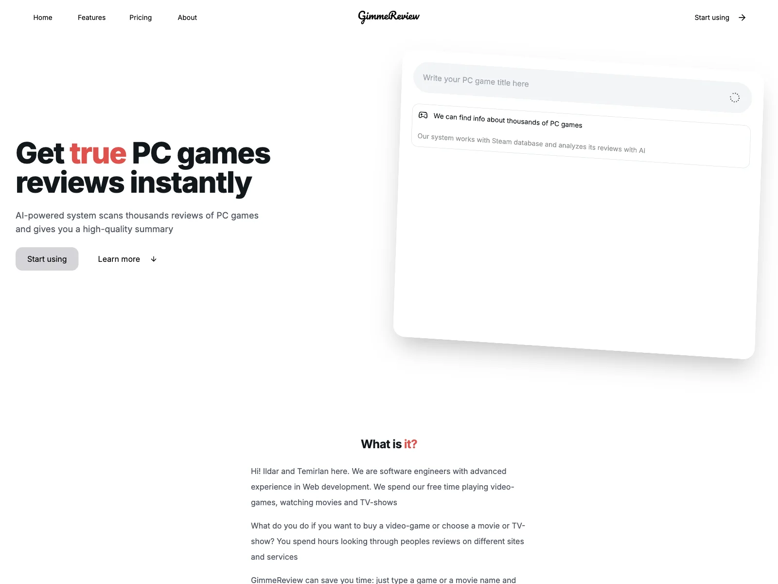 GimmeReview : Obtenez des résumés d'avis sur les jeux PC avec l'IA