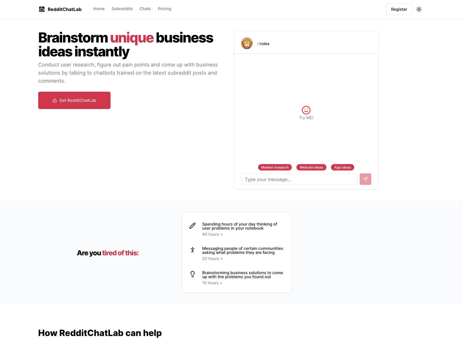 RedditChatLab: Instantly Brainstorm Business Ideas