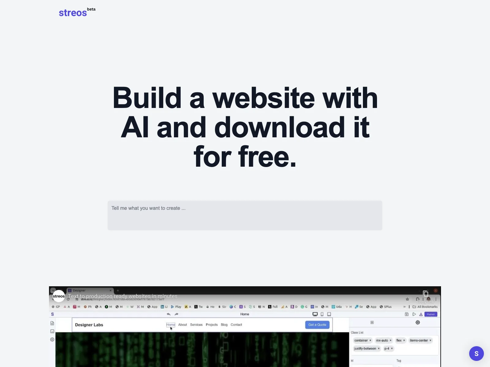 Streos: Build Websites with AI for Free