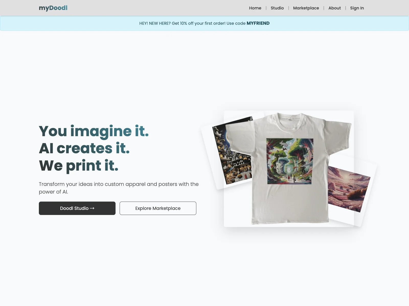 myDoodl: Transform Ideas into AI-Generated Custom Apparel & Posters