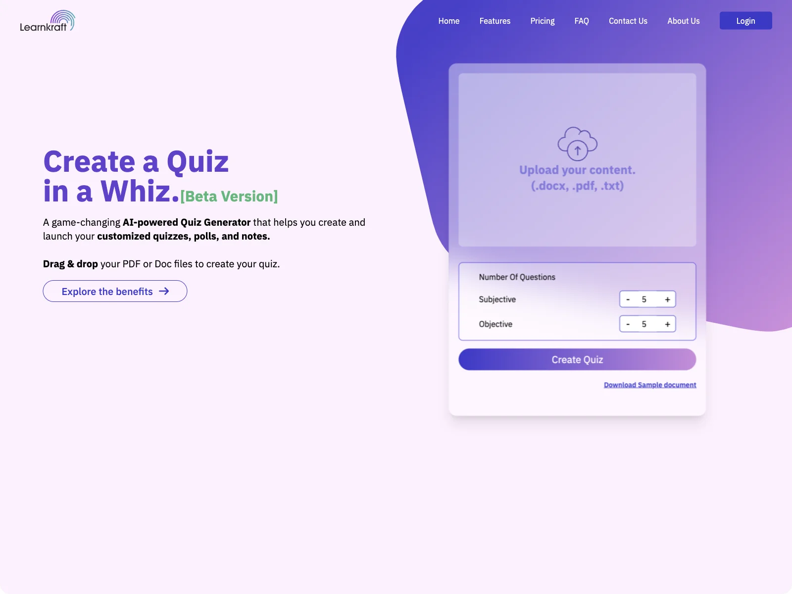 LearnKraft: Revolutionizing Quiz Creation with AI