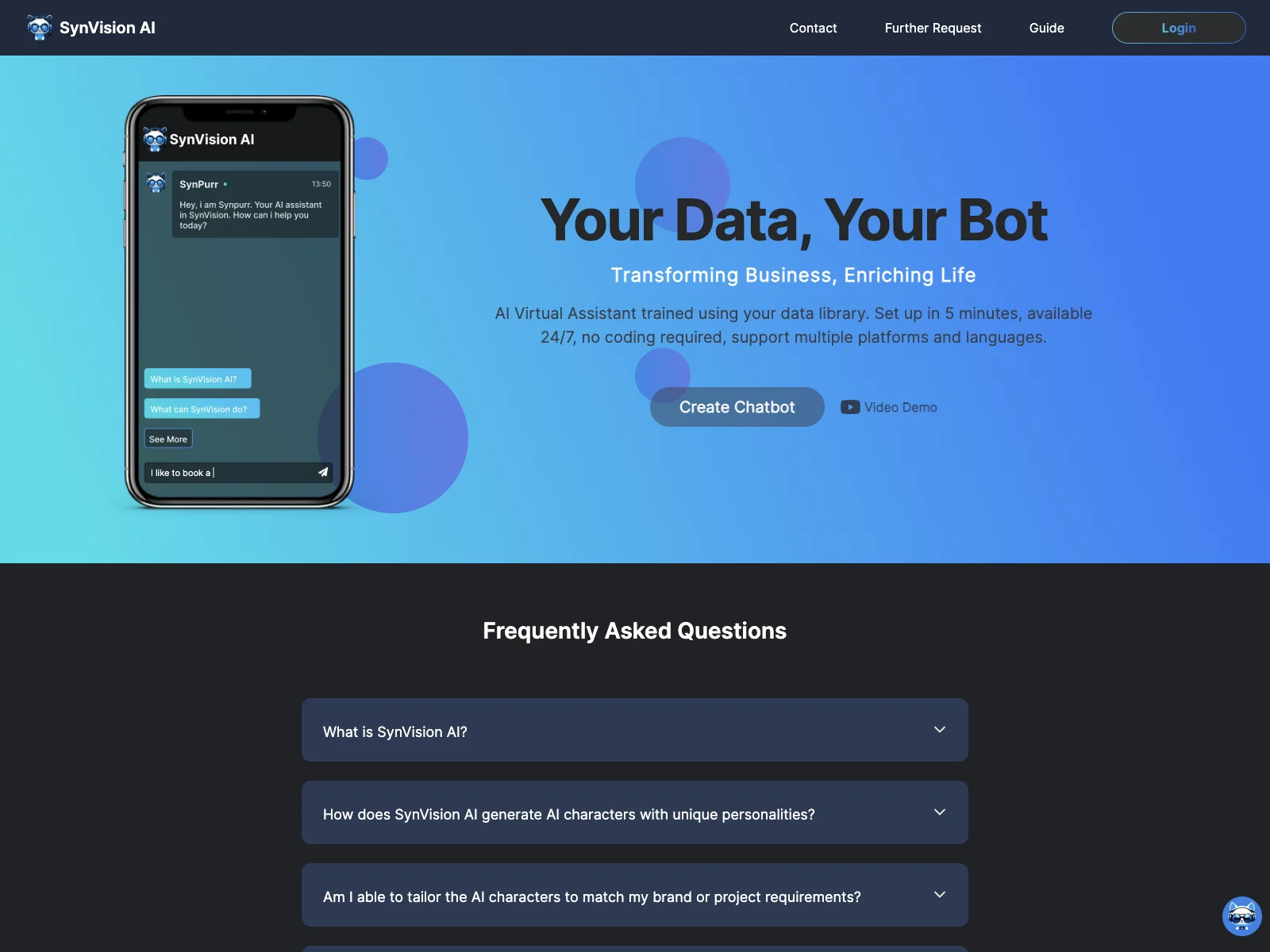 SynVision AI: Your 5-Minute AI Chatbot Solution for Multiple Platforms & Languages