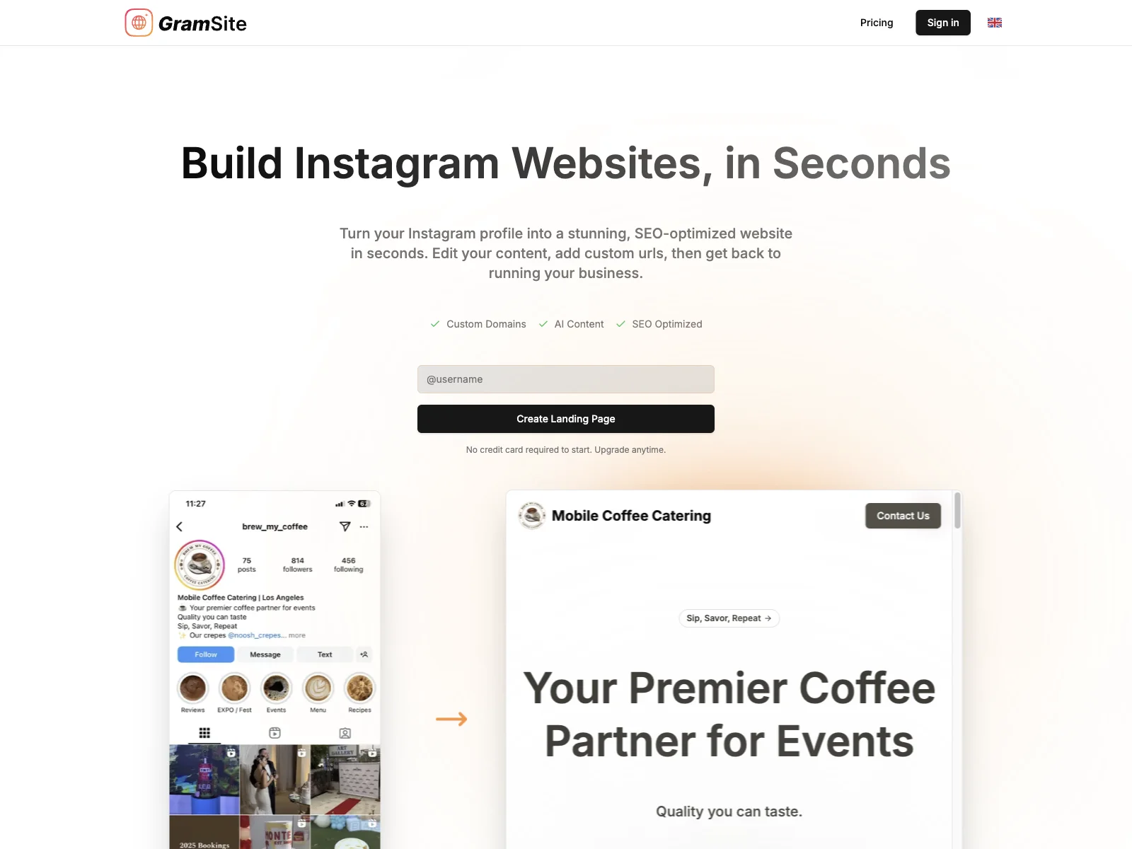 Gramsite: Instant SEO-Optimized Websites from Instagram