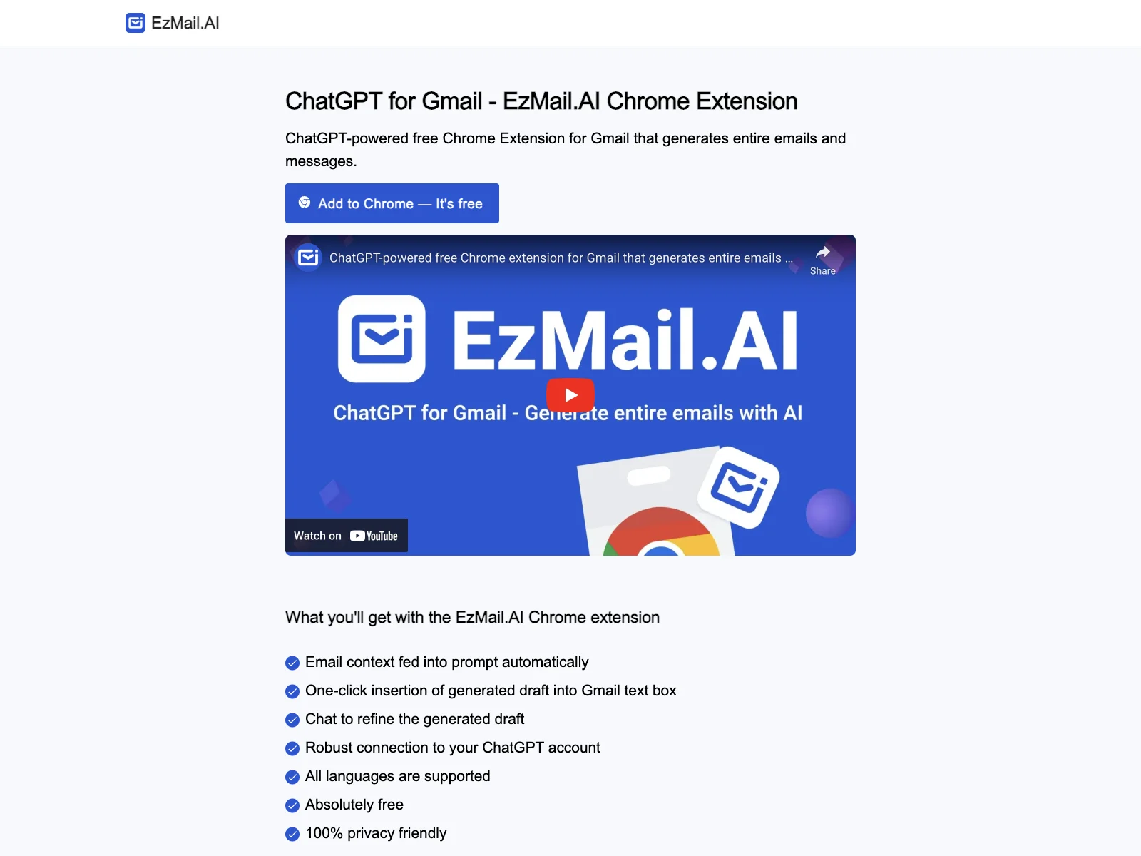 EzMail.AI Chrome Extension: Effortless Email Generation with ChatGPT for Gmail