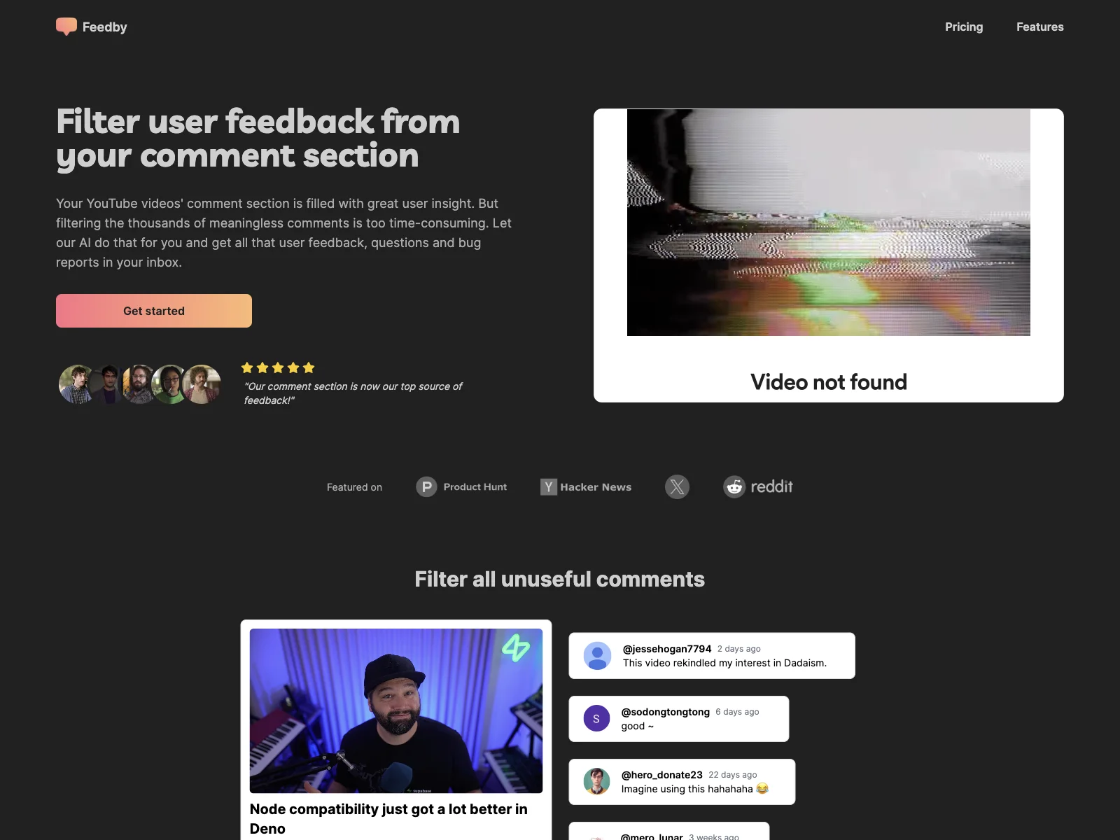 Feedby: Efficiently Filter User Feedback from Comment Sections