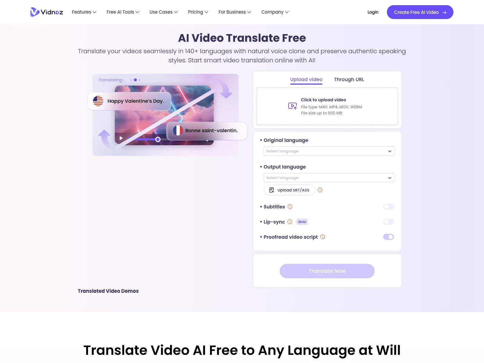 Vidnoz AI Video Translator: Translate Videos Effortlessly